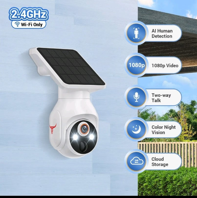 Solar Powered Outdoor Security Camera – 1080p HD, Two-Way Talk, Night Vision, AI Motion Detection