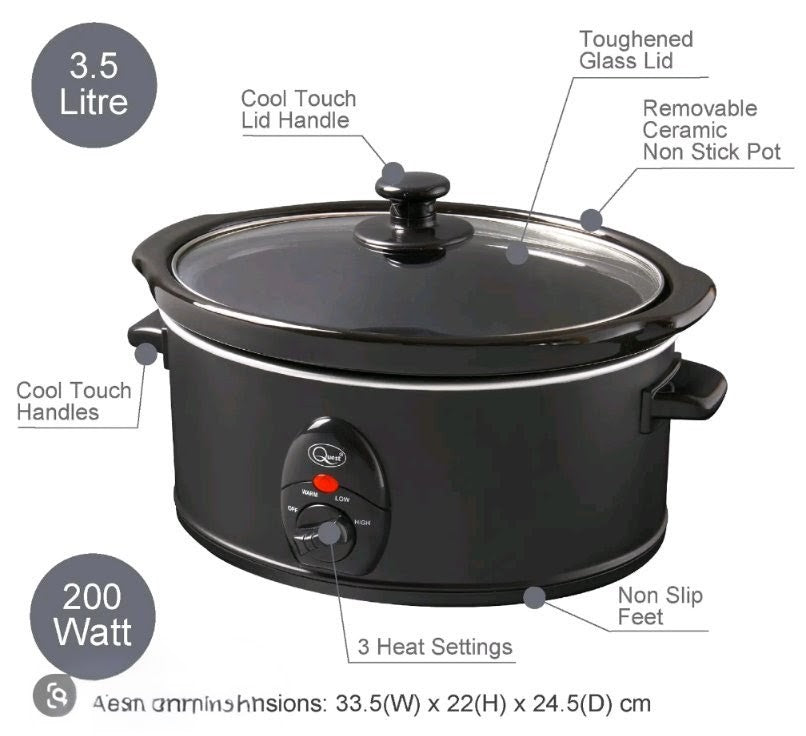 Quest 3.5L Black Slow Cooker – Effortless, Delicious & Foolproof