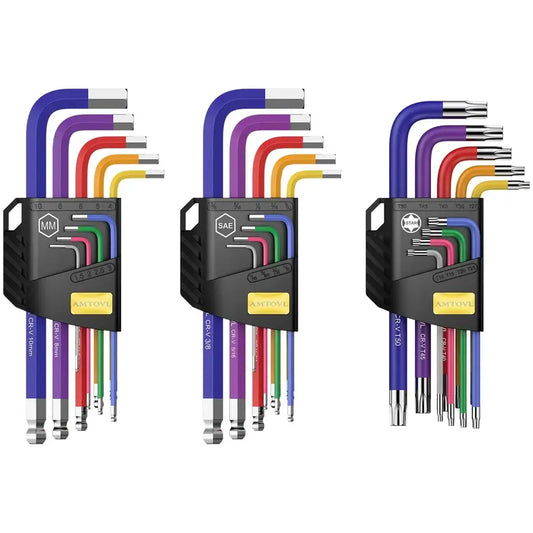 AMTOVL 27 piece hex key set with T‑handles in metric and SAE sizes