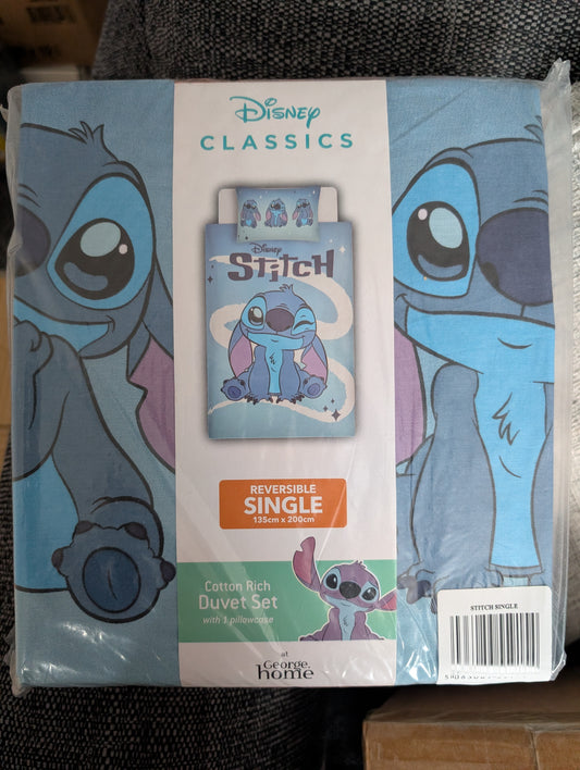 Disney Classics Stitch duvet set packaging on a textured surface